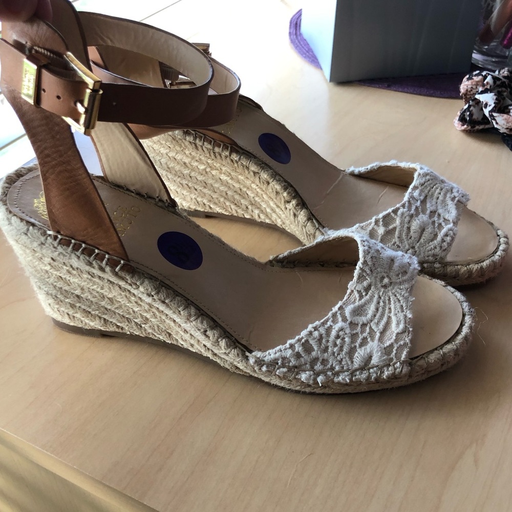 Vince Camuto White Lace Wedge Sandals - Picture 2 of 2